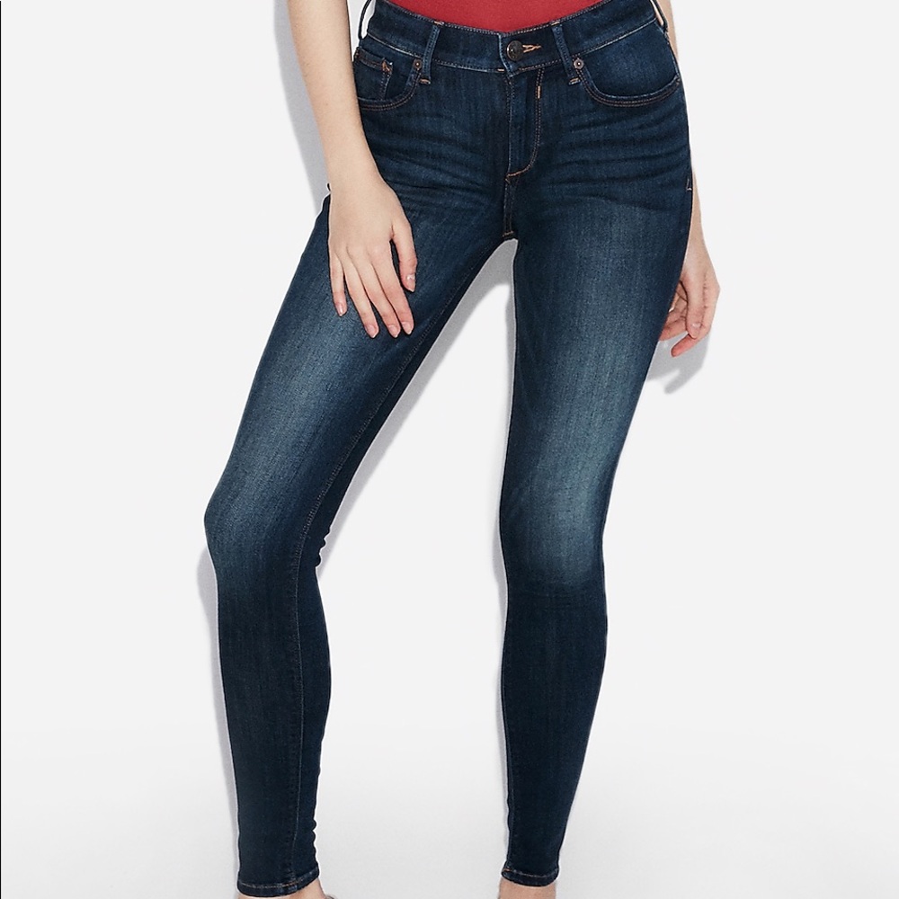 EXPRESS Denim Mid Rise Dark Wash Jean Leggings
